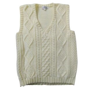 Vintage Women's Rafiqoue Ivory‎ Fisherman Chunky Grannycore Vest size M Wool